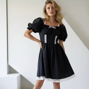 ROMWE Dress Size Small Gothic Dress Black Fairycore Milkmaid French Maid